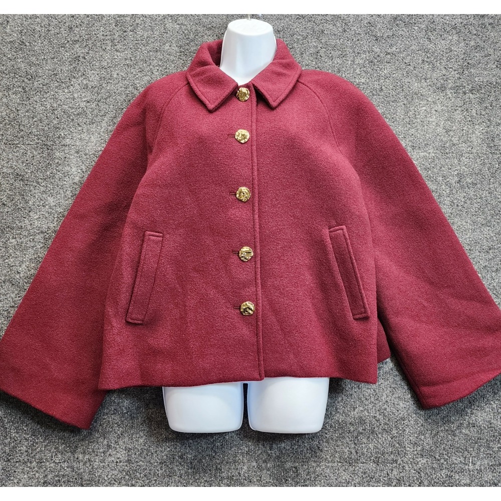 NWT J.Crew Women's Large Wool Blend Swing Coat Burgundy Old Money Preppy Gold